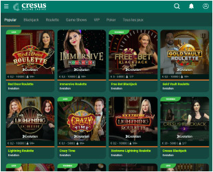 Jouer au jeux en direct du Casino Live Cresus