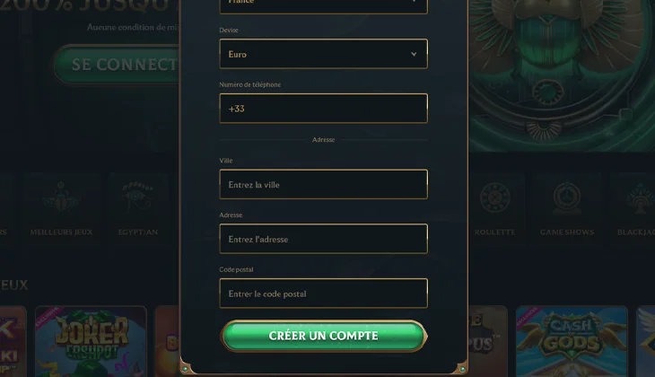 Aperçu du formulaire d'inscription lorsque vous désirez vous enregistrer sur le casino Talismania