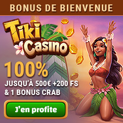 Casino en ligne Tiki Casino : Bonus de Bienvenue de 100% jusqu'à 500€