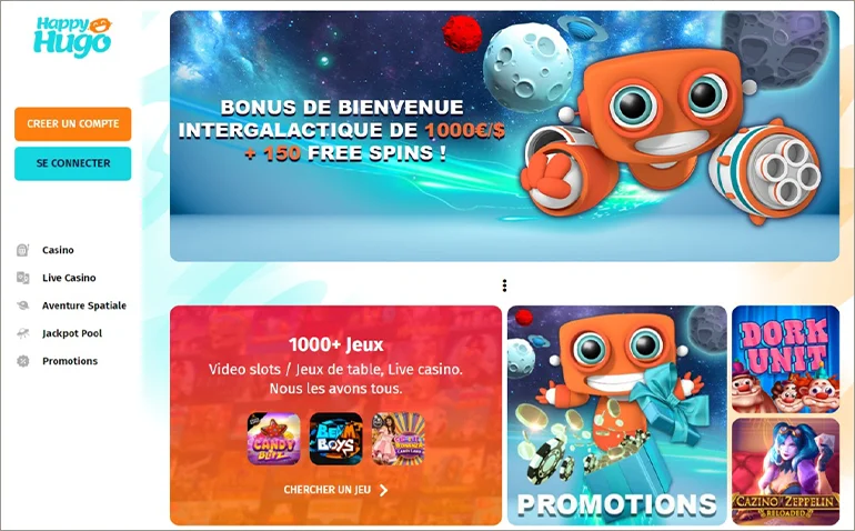 Casino Happy Hugo : découvrez les jeux d'argent et les bonus fou de ce casino en ligne !