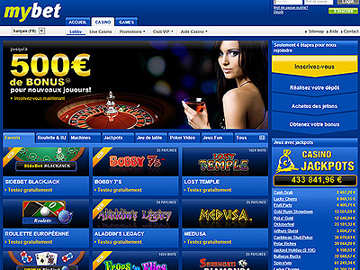 Jouer sur Mybet Casino et b&eacute;n&eacute;ficiez d'un bonus de bienvenue de 500 &euro; !